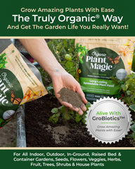 Organic Plant Magic granules being sprinkled by hand to simplify application