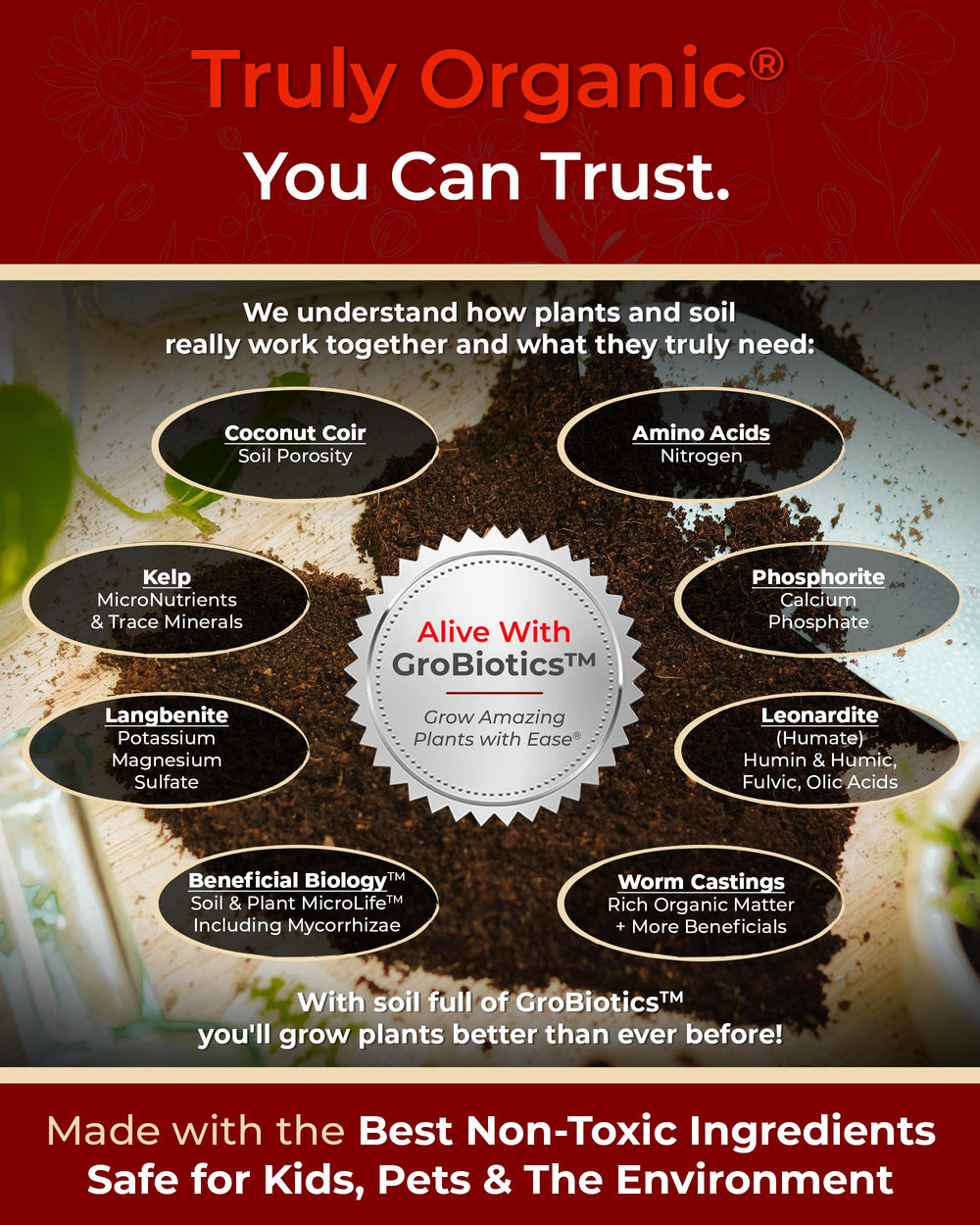 Organic Plant Magic label highlighting worm castings and organic nutrient source