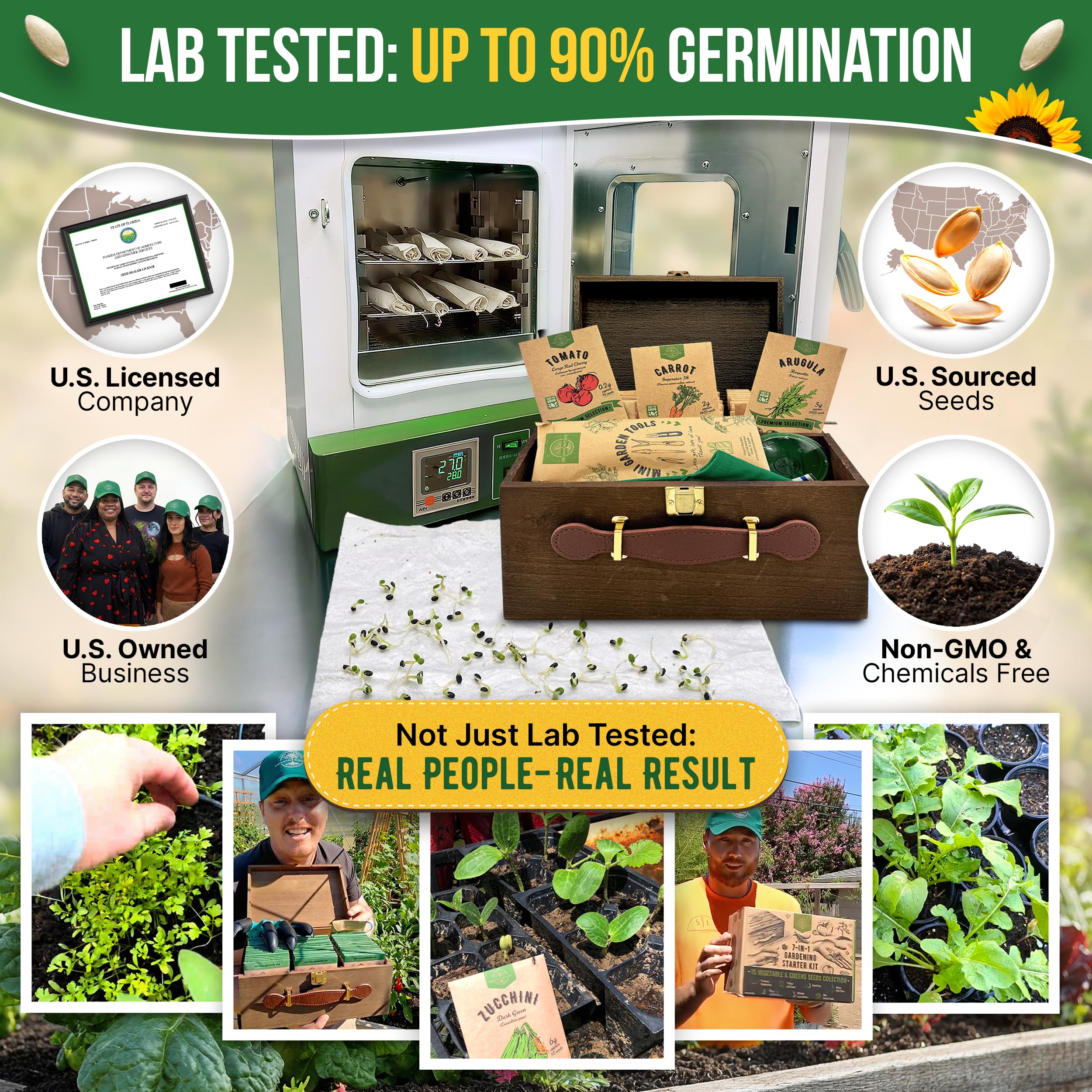 Organo Republic assorted labeled heirloom seed packs spread out to show variety and planting options
