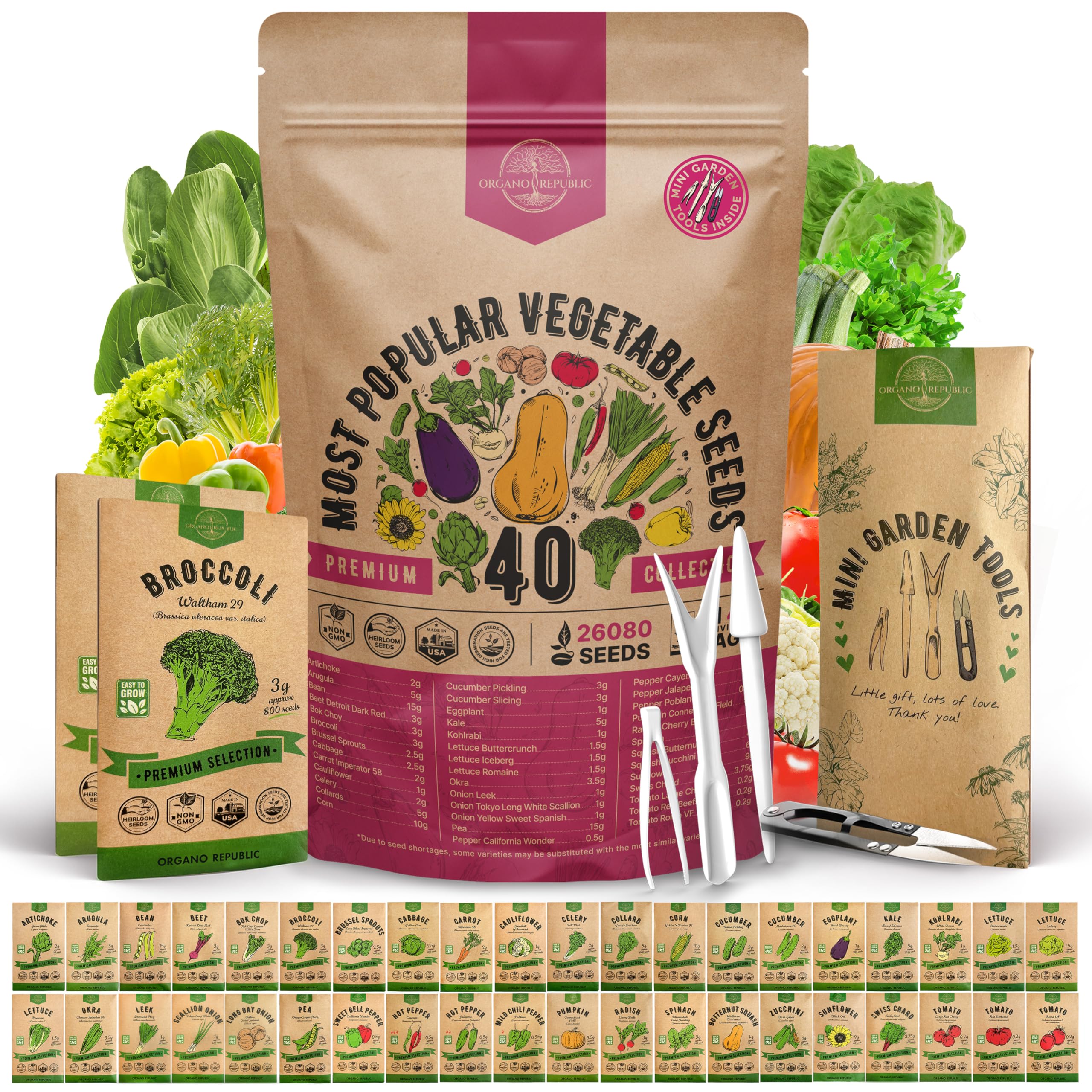 Organo Republic front packaging showing resealable bag and 40 packets for organized planting