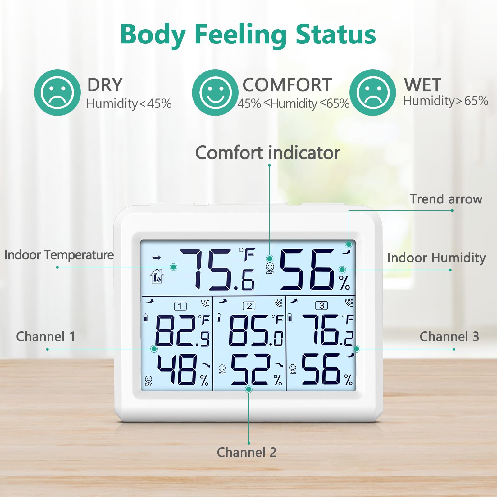 ORIA main display showing max/min record values, quick day-overview benefit
