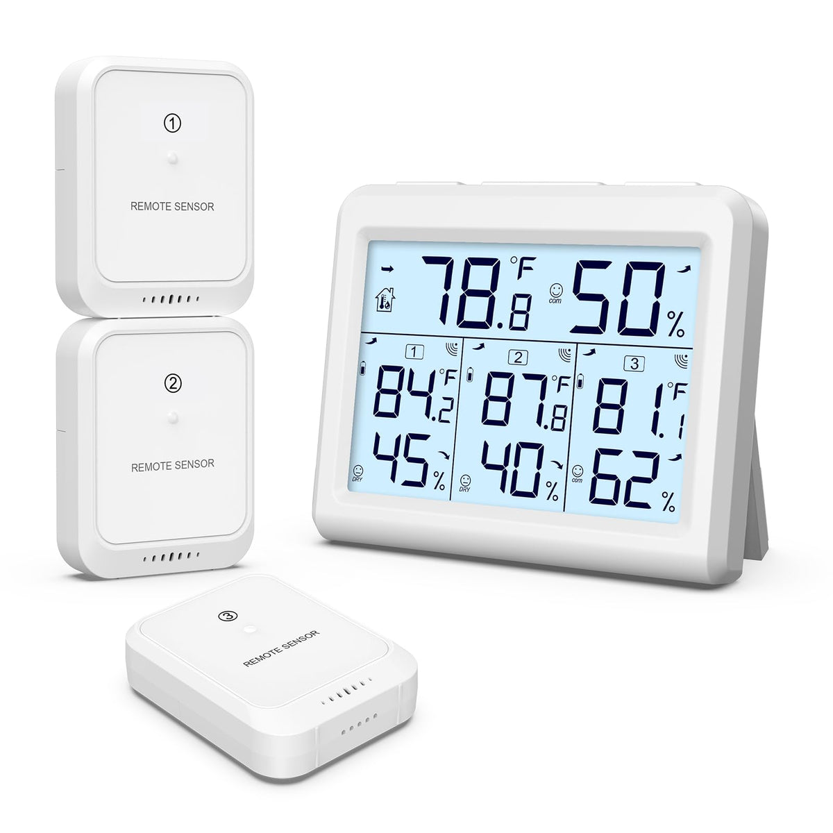 ORIA main station front display showing temps and humidity, clear readings benefit