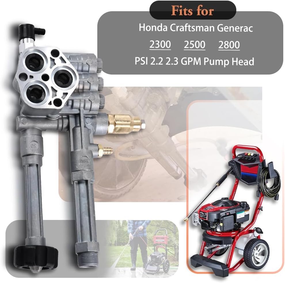 Oriental Power pump head mounted on a pressure washer showing quick replacement advantage