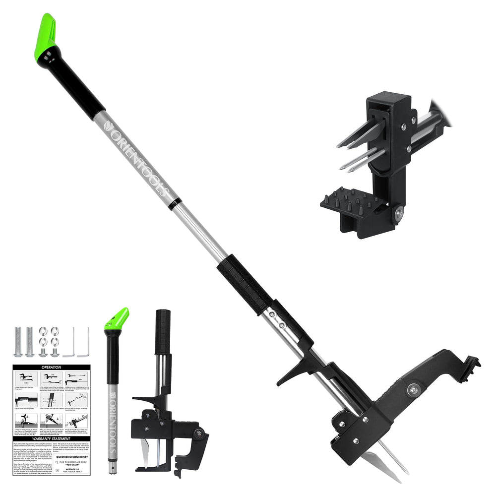 ORIENTOOLS front view of weeder showing head and handle, easy upright weeding