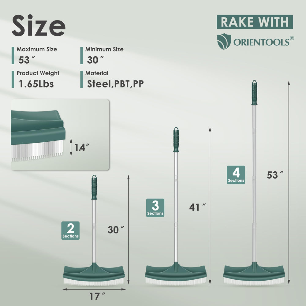 ORIENTOOLS close-up of rake head design highlighting efficient debris gathering