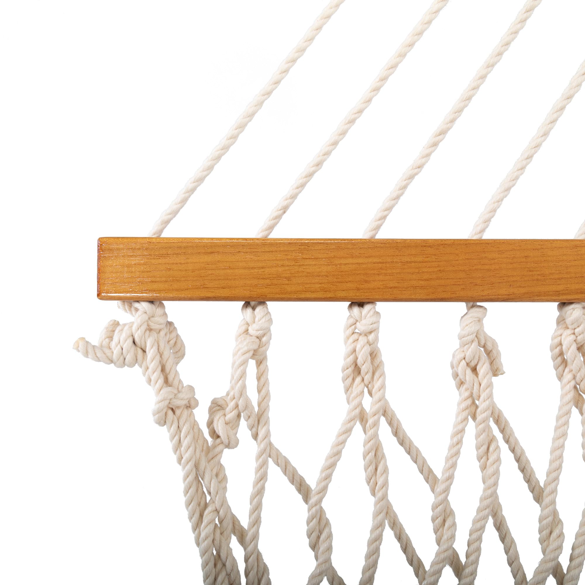 Original Pawleys Island oak spreader bar detail showing smooth varnish for lasting protection