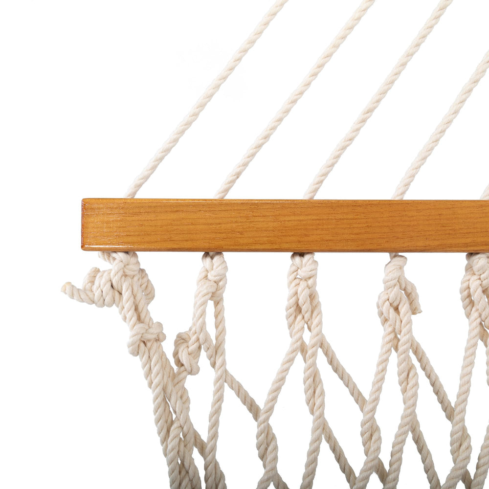 Original Pawleys Island oak spreader bar detail showing smooth varnish for lasting protection