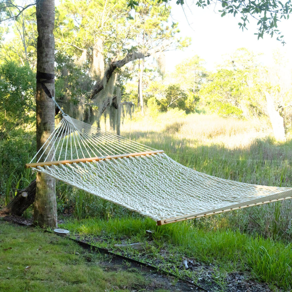Original Pawleys Island two people lounging to show roomy design and stable support