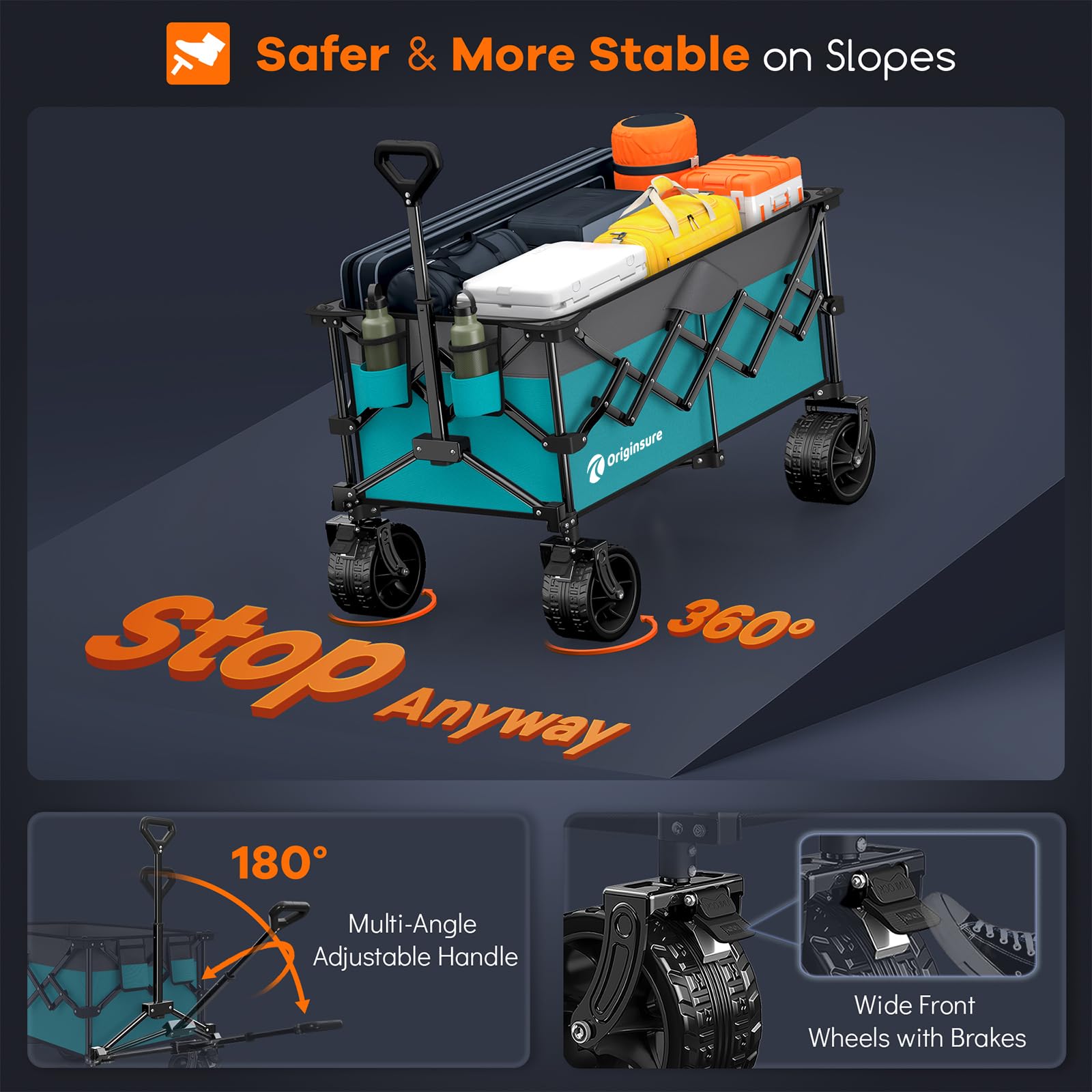 Originsure side pocket and cup holders showing organized cargo benefit