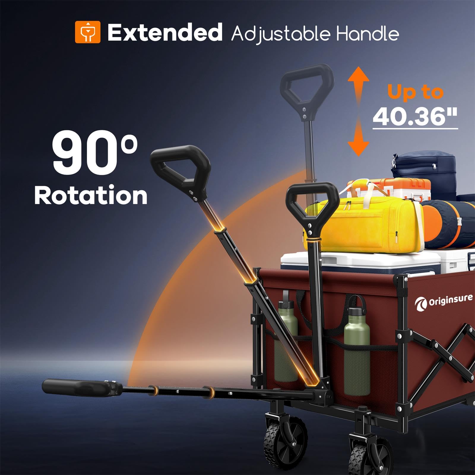 Originsure loaded with groceries to show 360 lb capacity and stable transport advantage