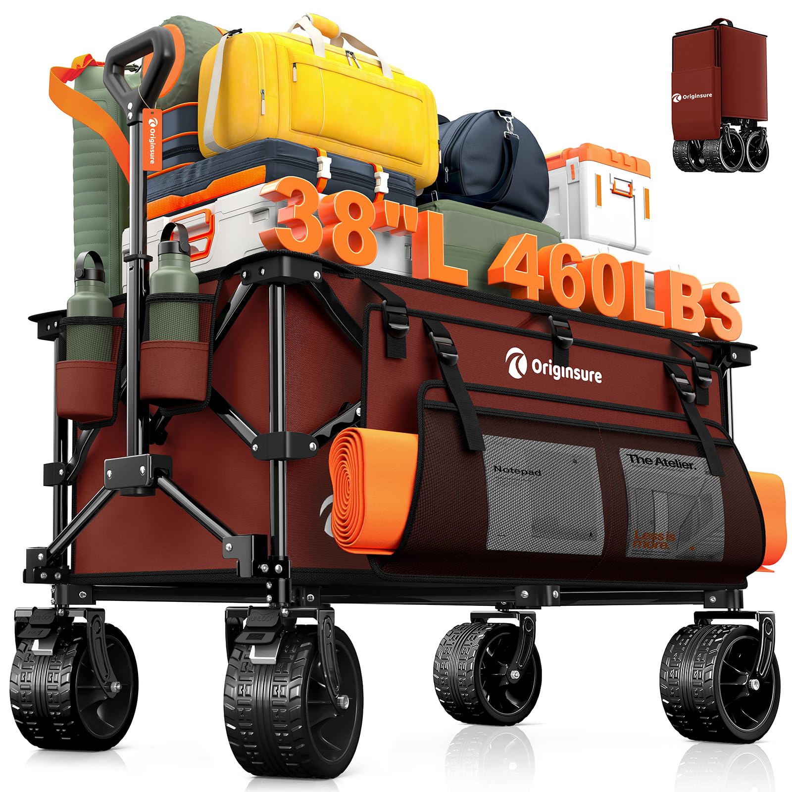 Originsure red wagon front view showing full cargo area and durable construction for easy hauling