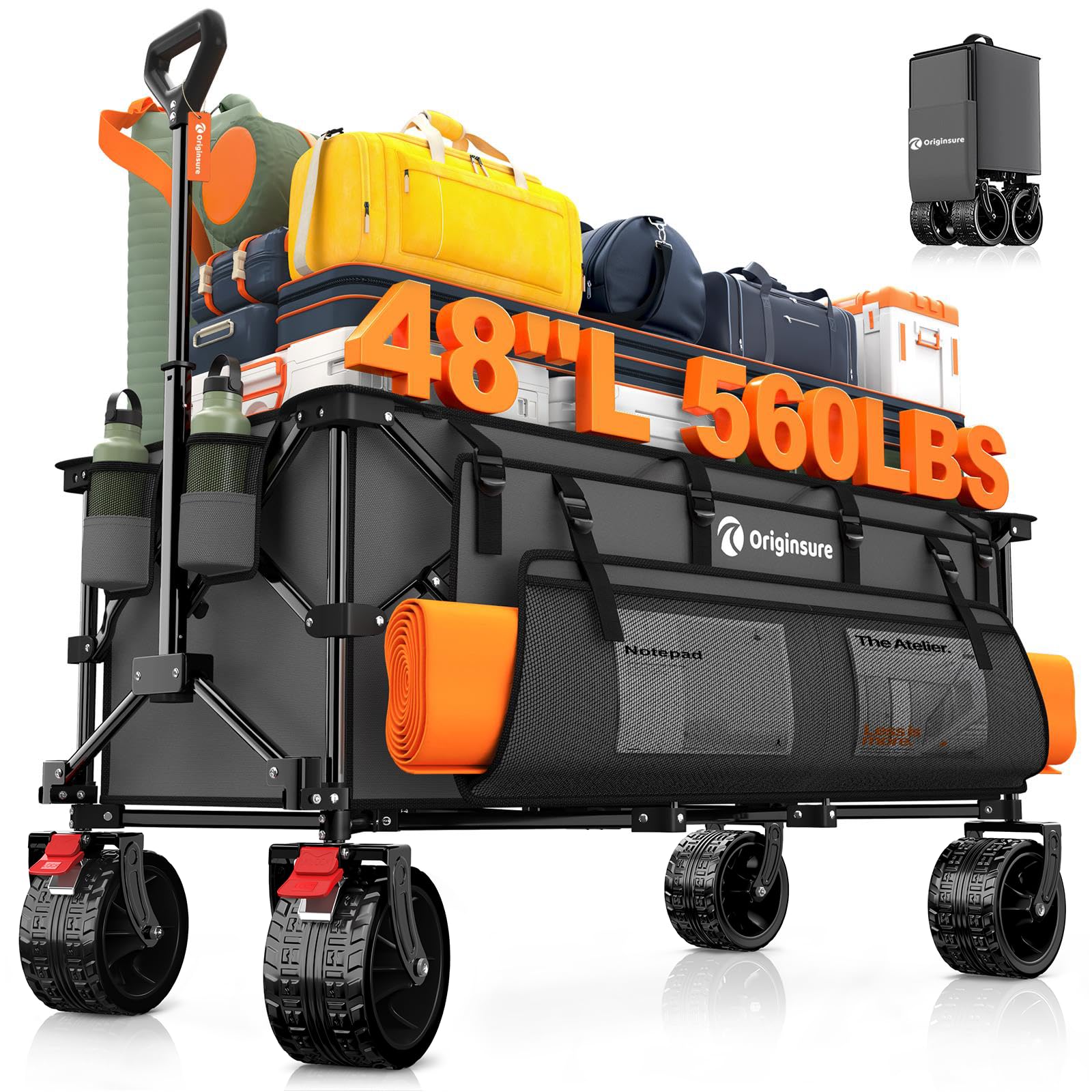 Originsure front view showing folded and open wagon for easy storage