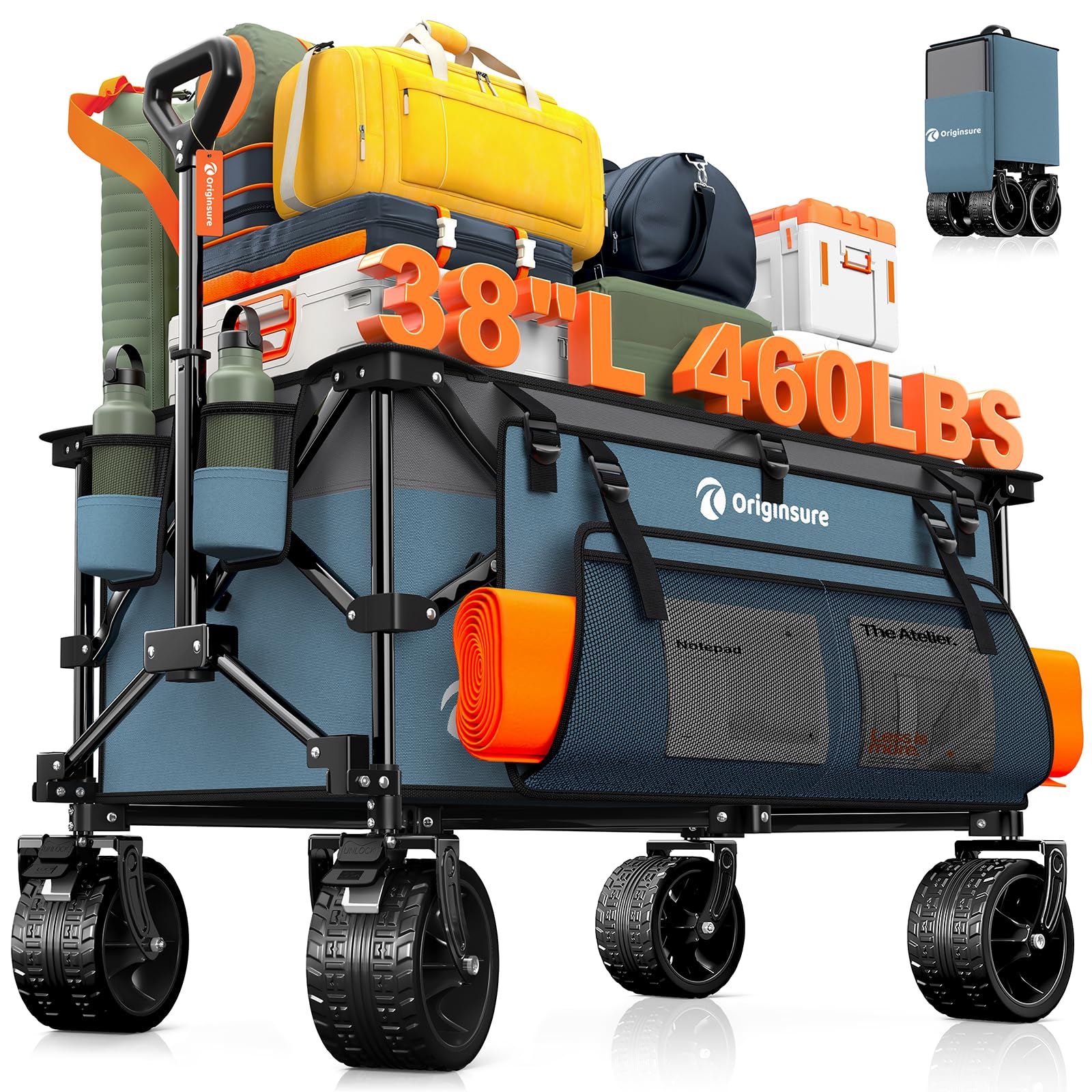 Originsure front view folded and open showing large capacity benefit