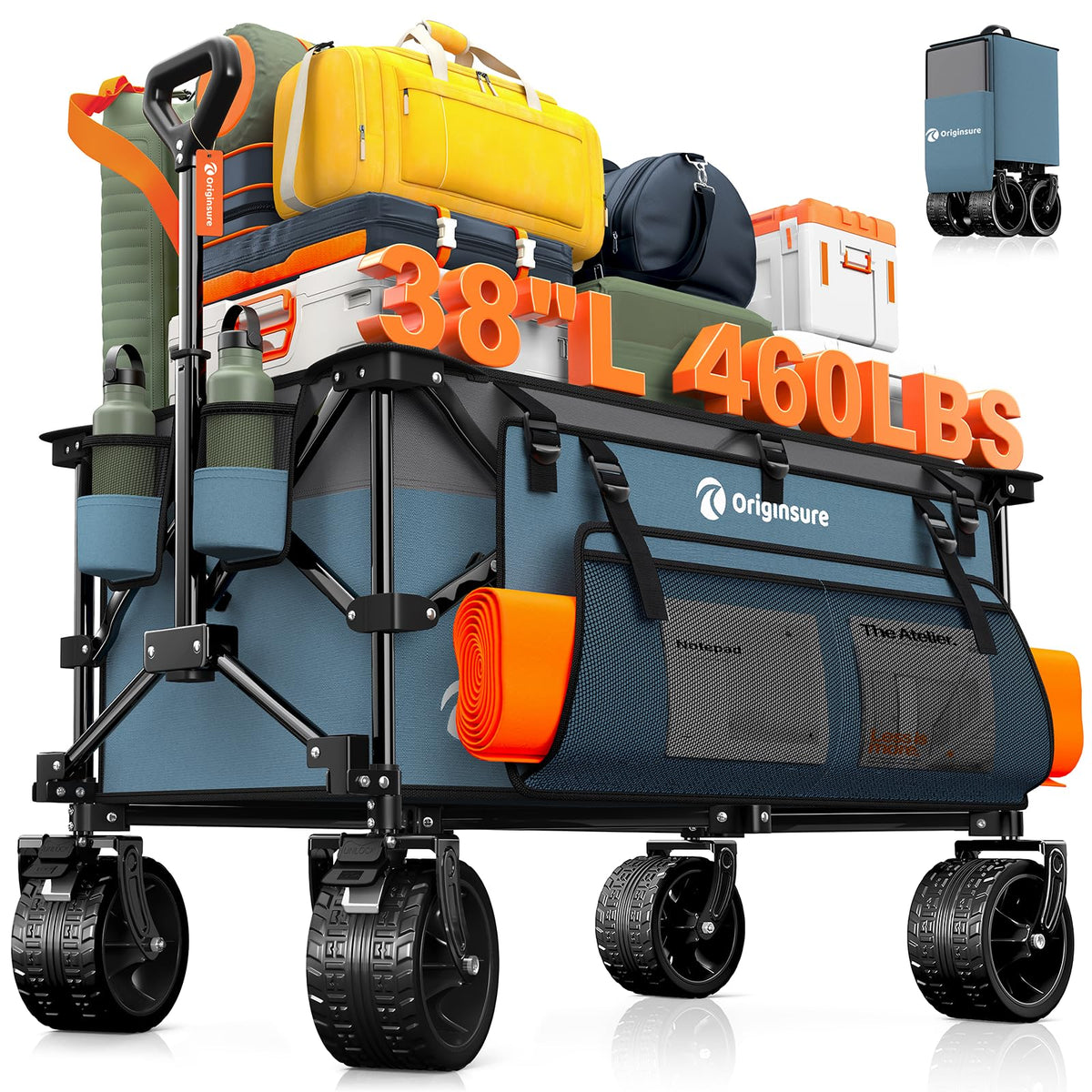 Originsure front view folded and open showing large capacity benefit
