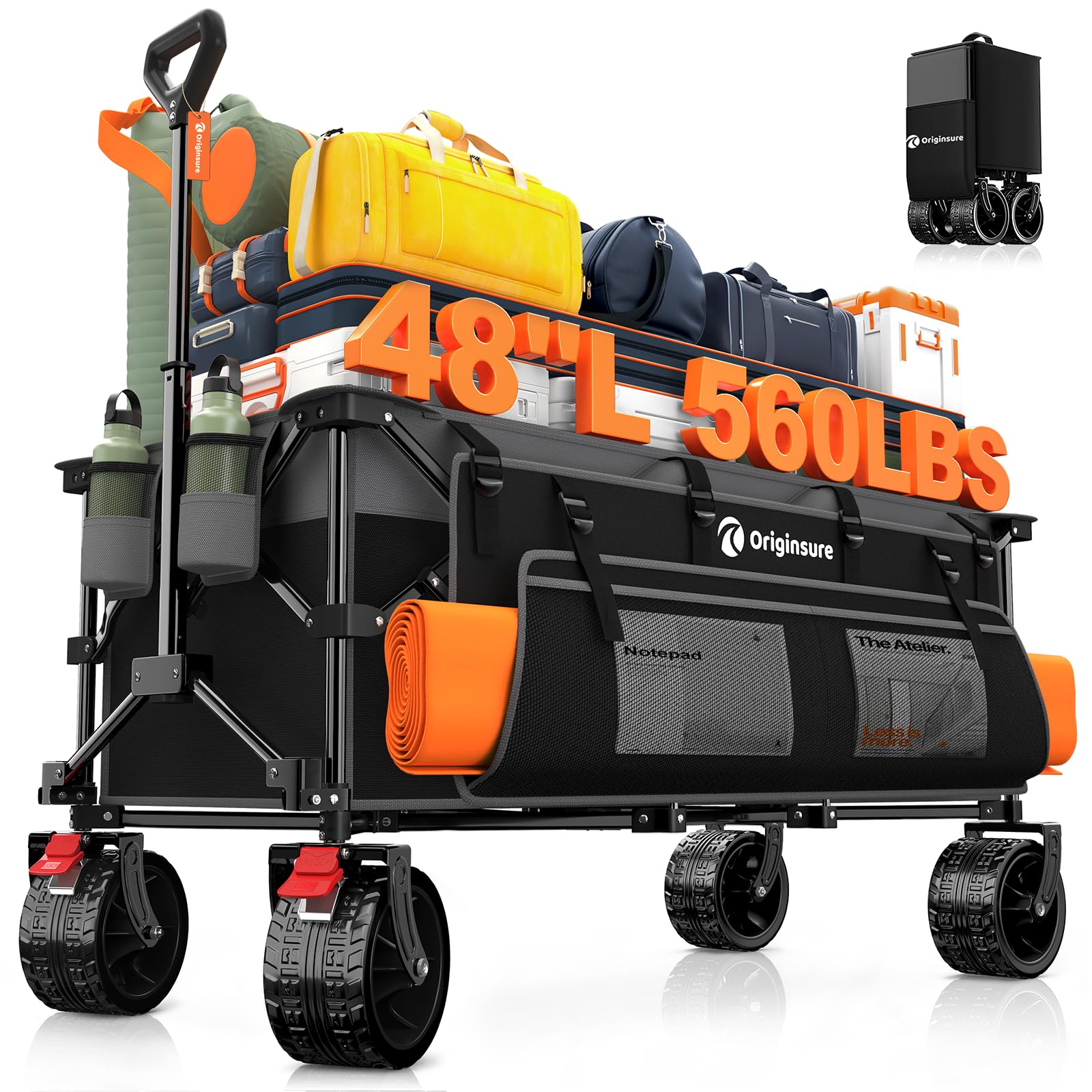 Originsure front view showing large cargo area and sturdy frame benefit portability