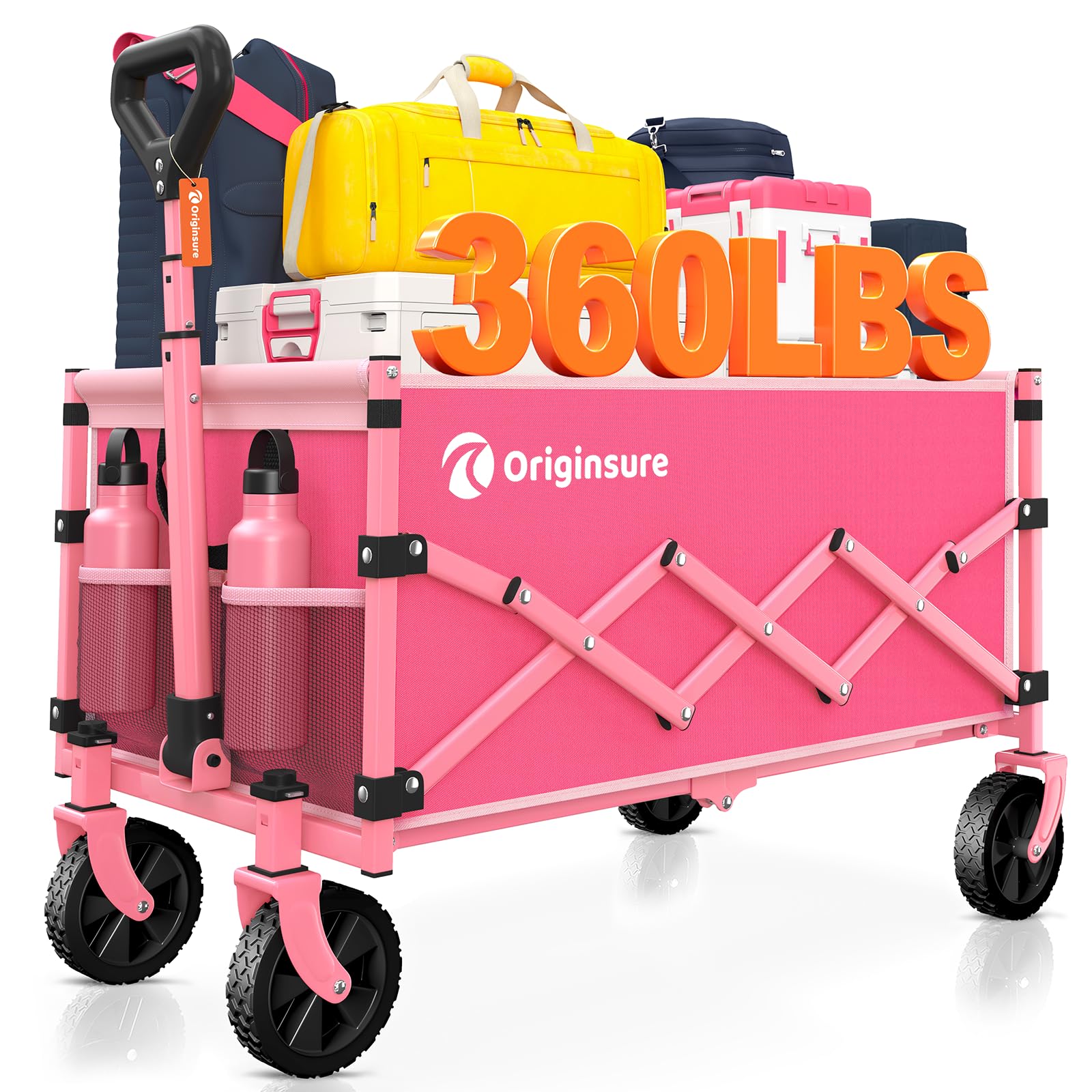 Originsure front view of pink wagon showing foldable design and portability benefit