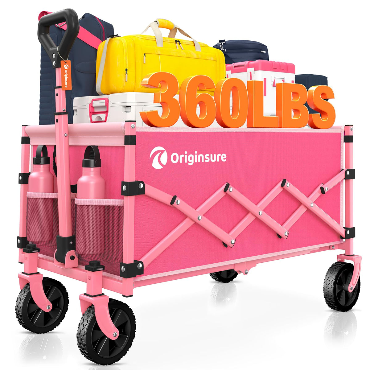Originsure front view of pink wagon showing foldable design and portability benefit