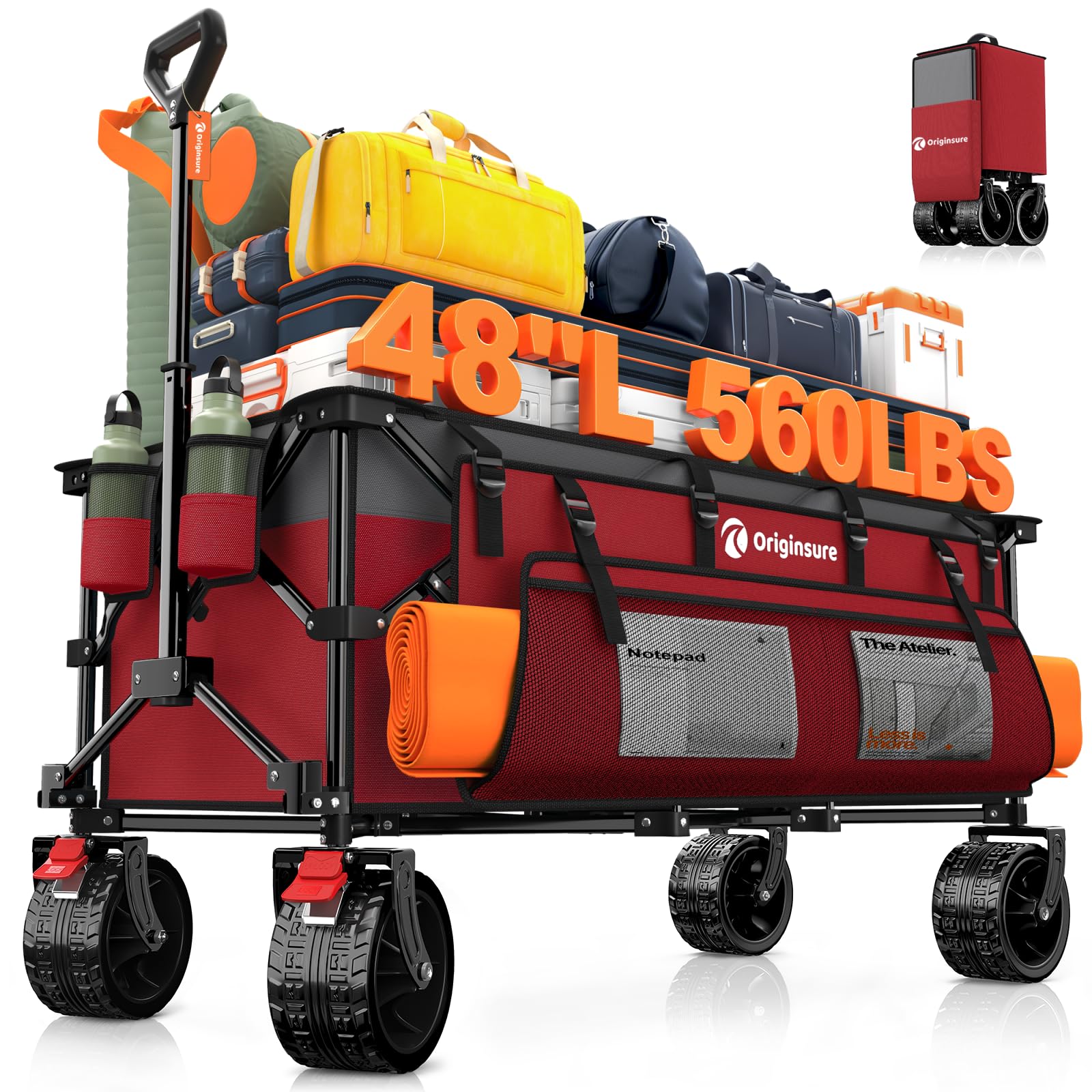 Originsure red wagon front view showing roomy cargo area and sturdy frame benefit easy loading