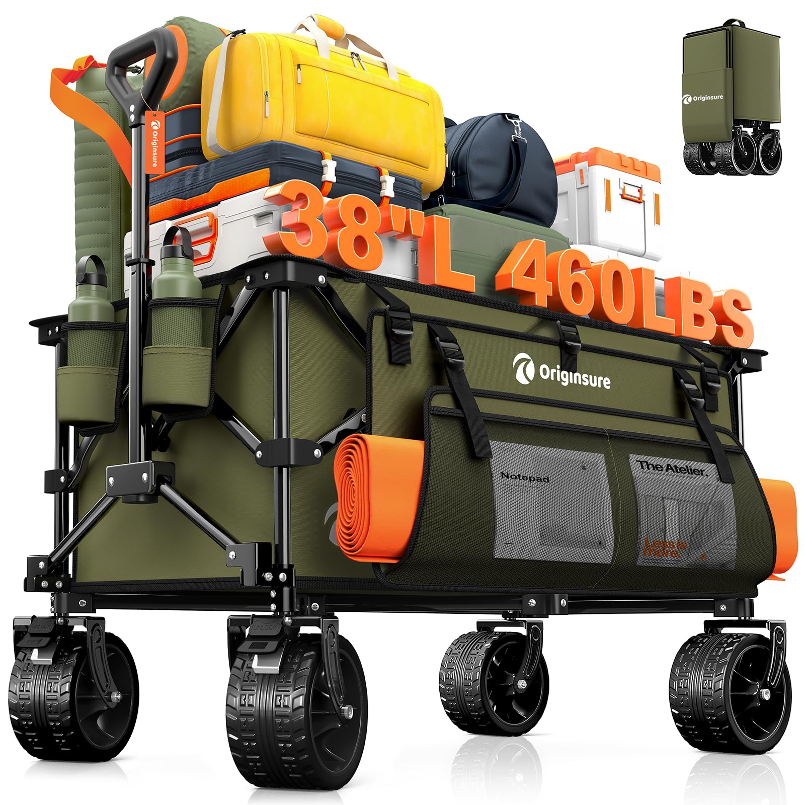 Originsure front view unfolded showing roomy cargo area and easy access