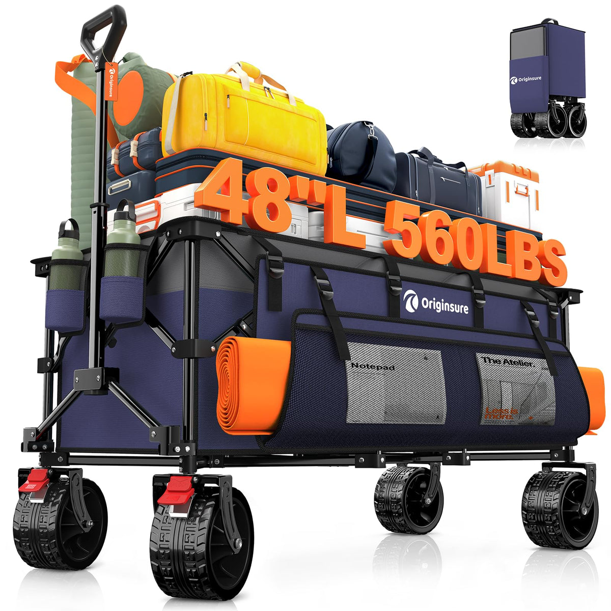 Originsure front view unfolded showing large cargo space and easy loading