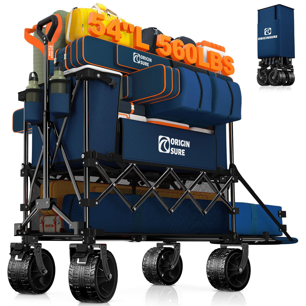 Originsure front view of blue wagon showing large cargo space and easy access
