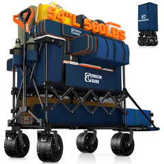 Originsure front view of blue wagon showing large cargo space and easy access