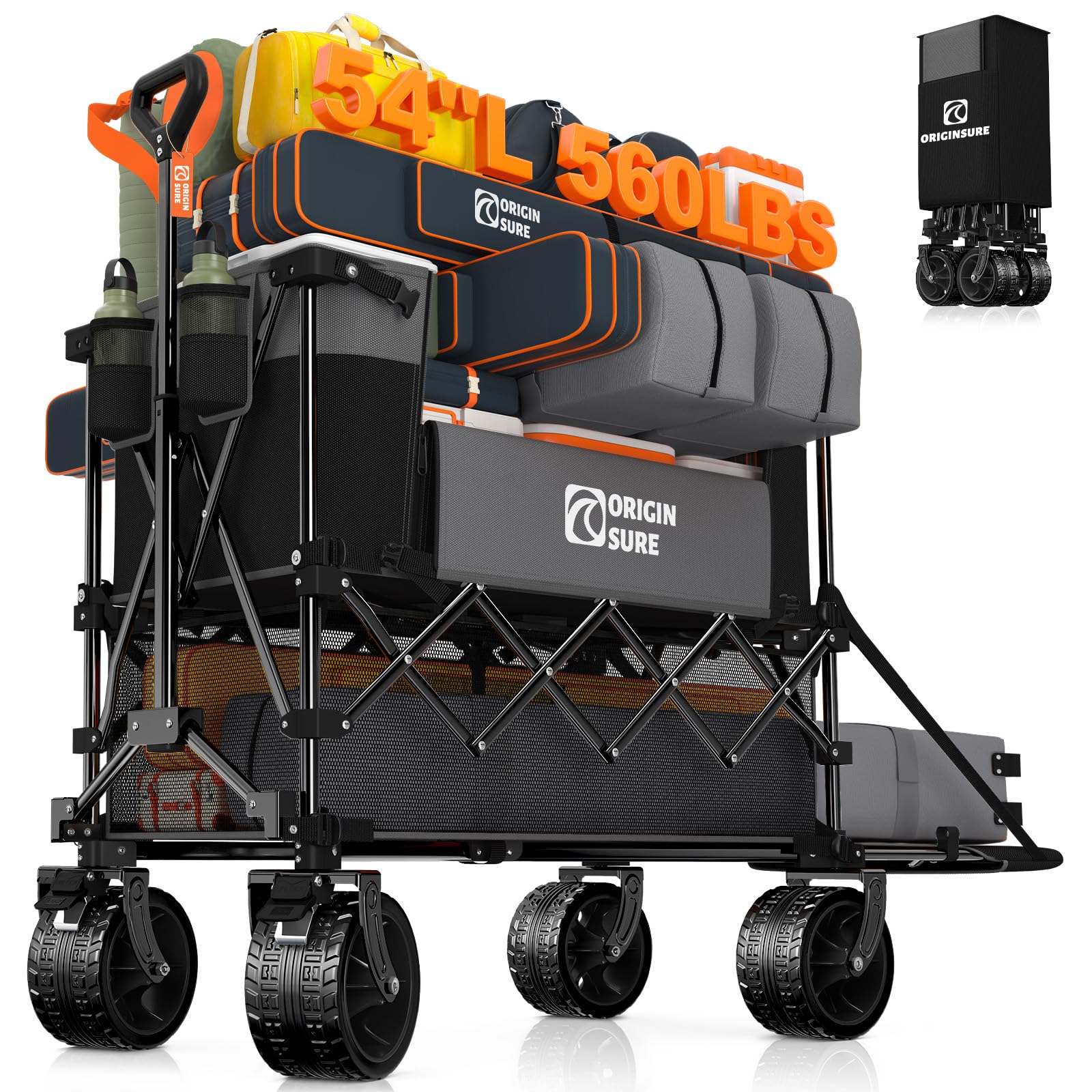 Originsure front view of wagon showing large capacity and stability