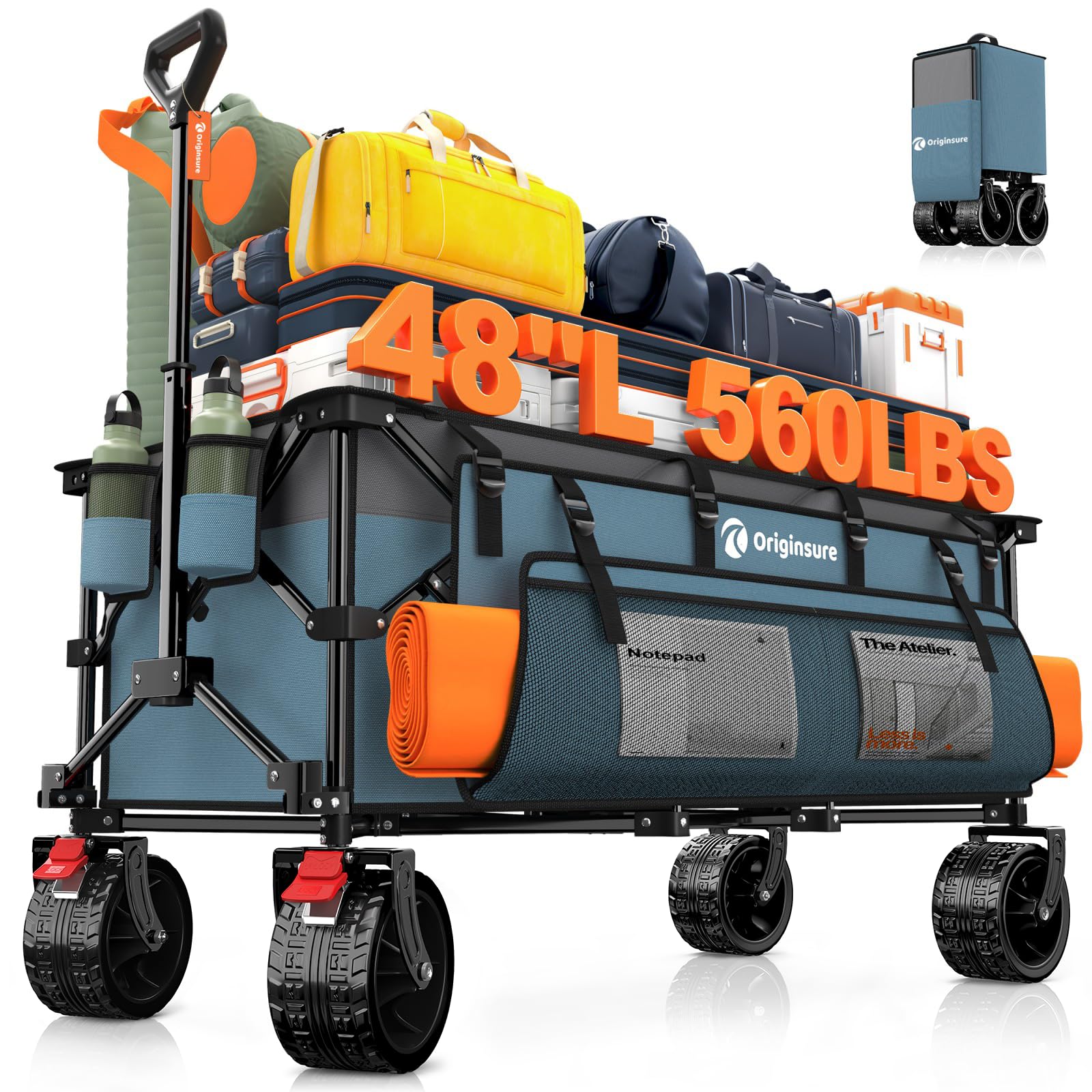 Originsure front view of wagon showing roomy cargo and sturdy frame benefit portability