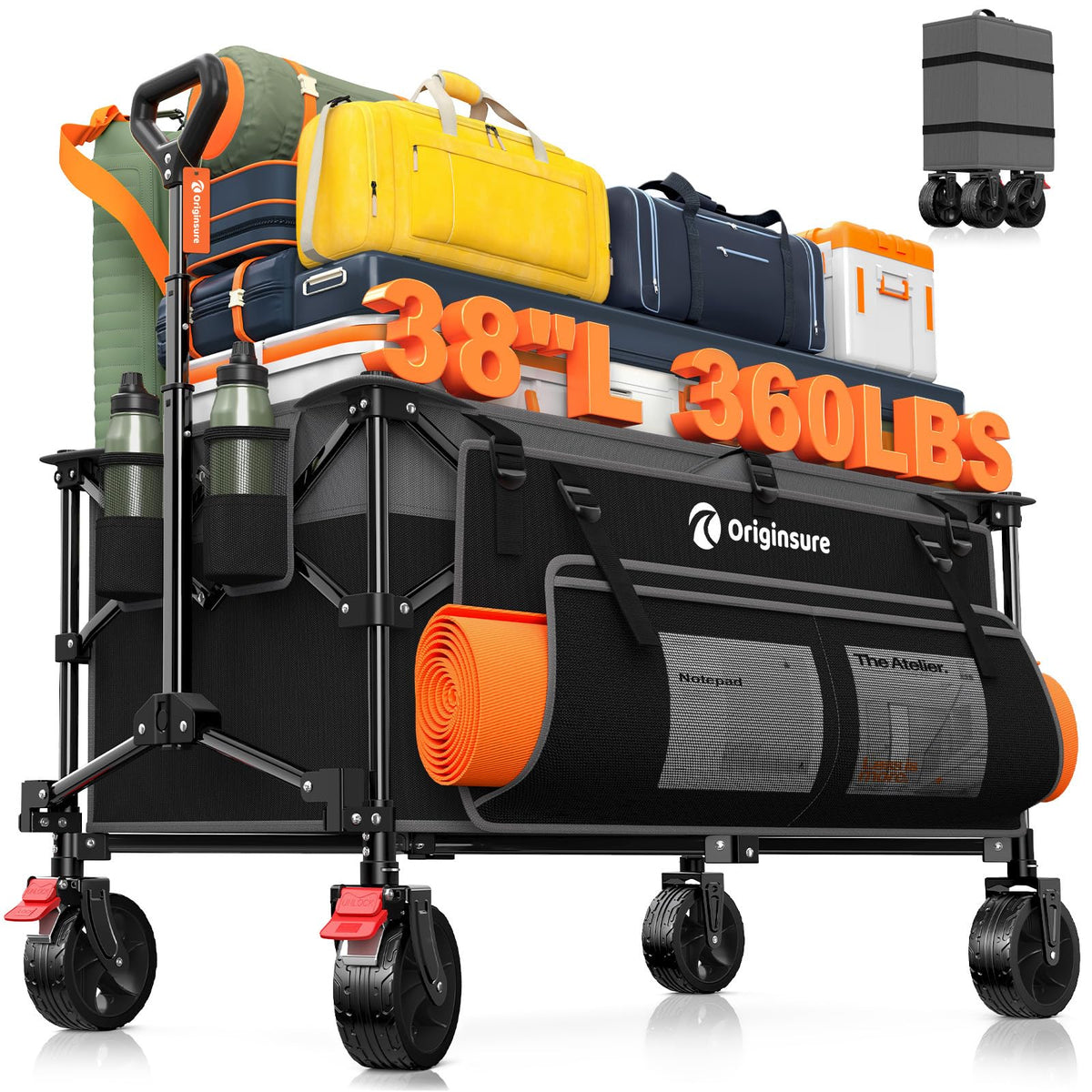 Originsure front view showing roomy cart for easy hauling