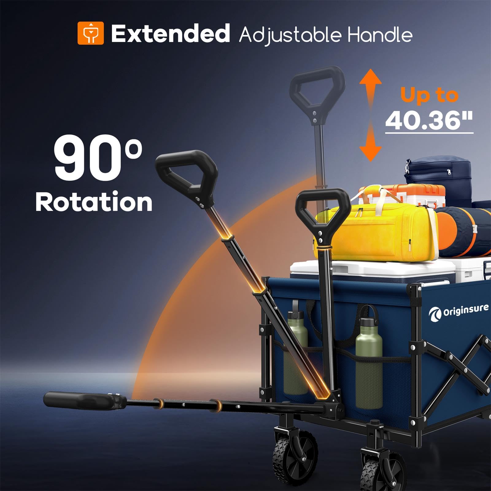 Originsure adjustable handle extended showing ergonomic pull height and user comfort