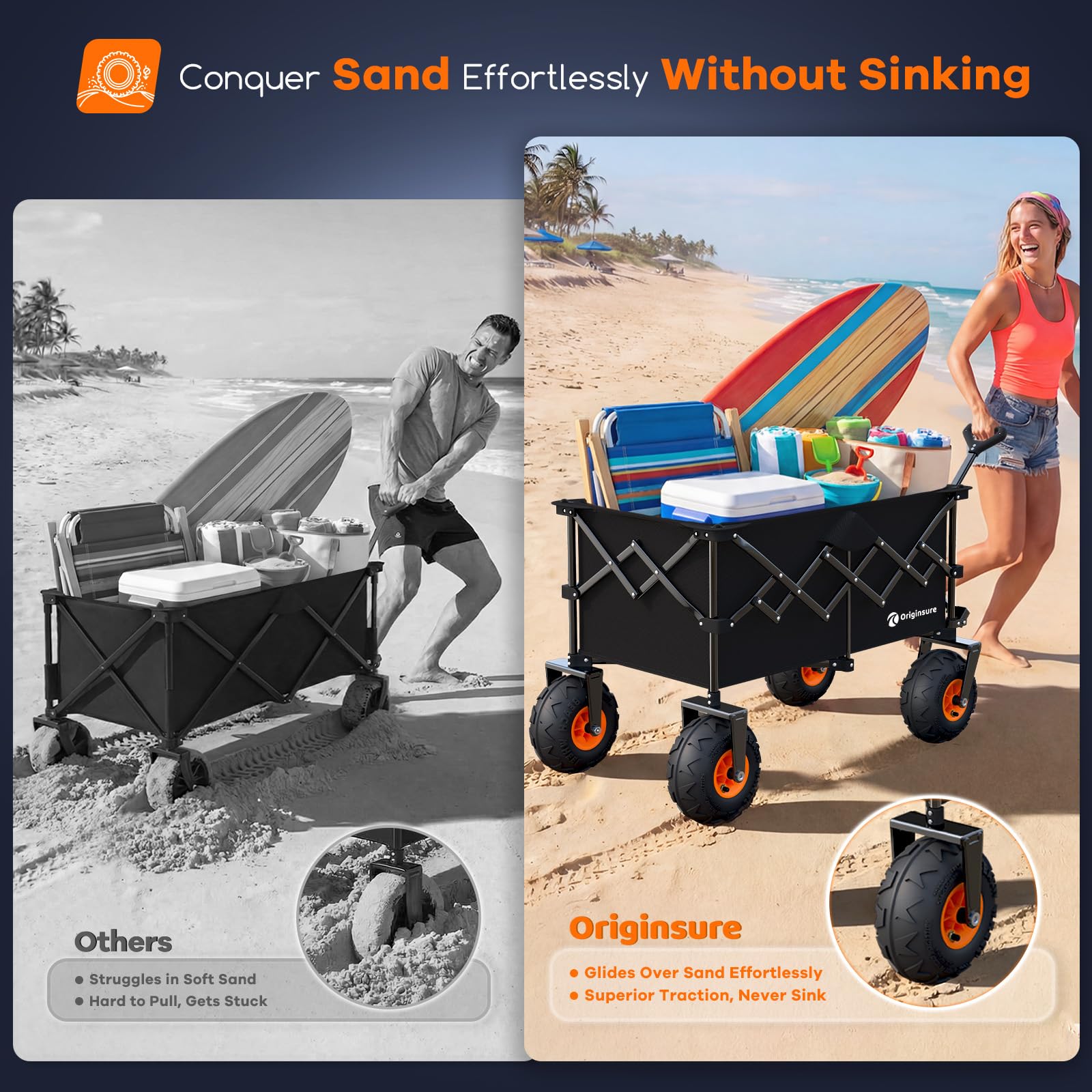 Originsure inside load with coolers displays 220L capacity for beach gear benefit