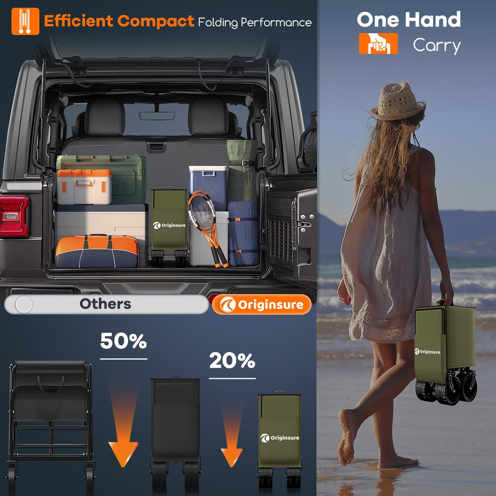 Originsure loaded with cooler and chairs showing large 220L capacity