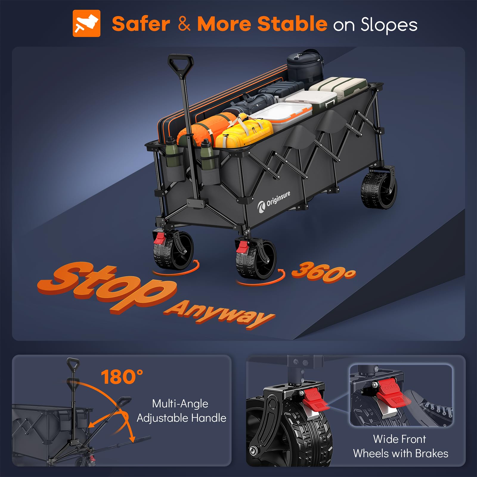 Originsure wagon rolling on sand showing smooth all-terrain mobility