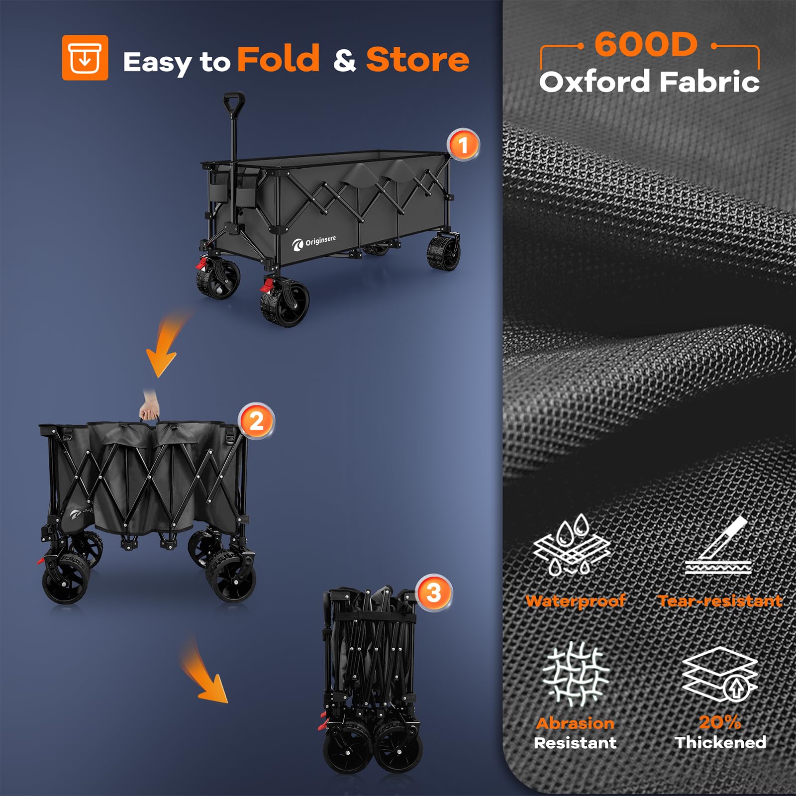 Originsure next to grocery bags showing strong 560lb load capacity