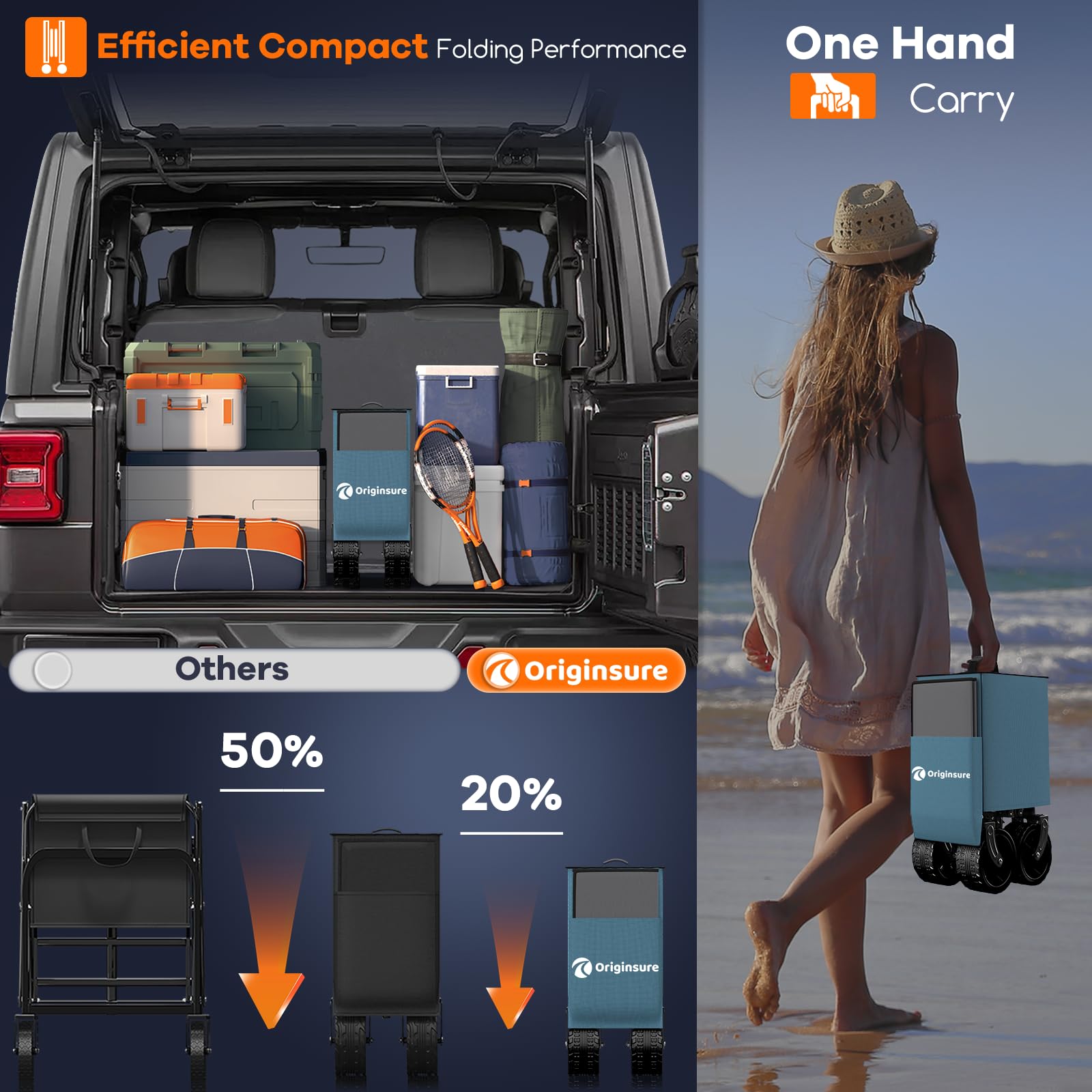 Originsure side pocket and cup holders highlighting organized storage convenience