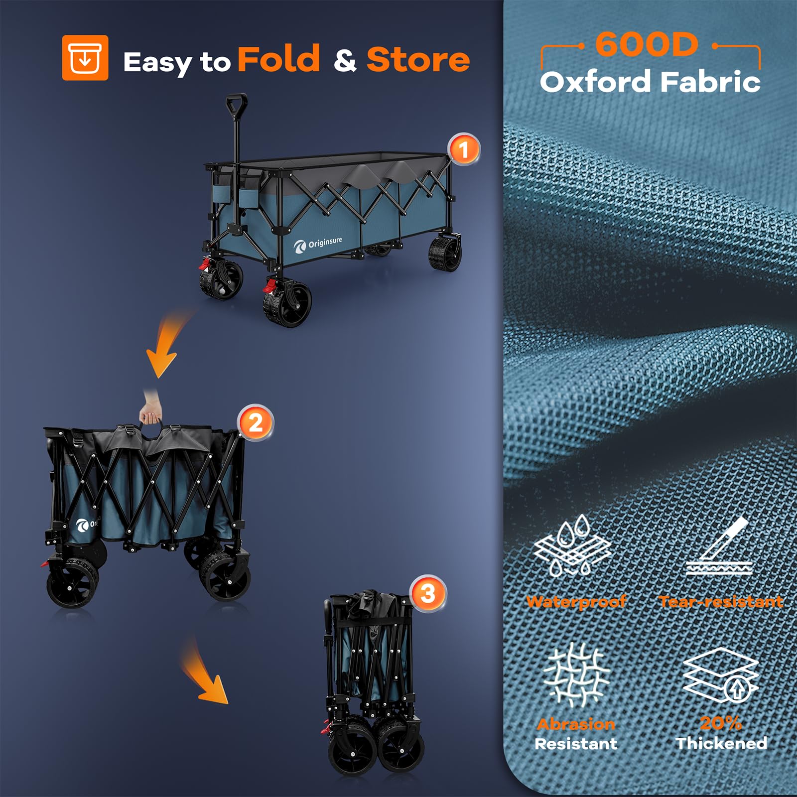 Originsure next to cooler showing size comparison and large-capacity hauling benefit