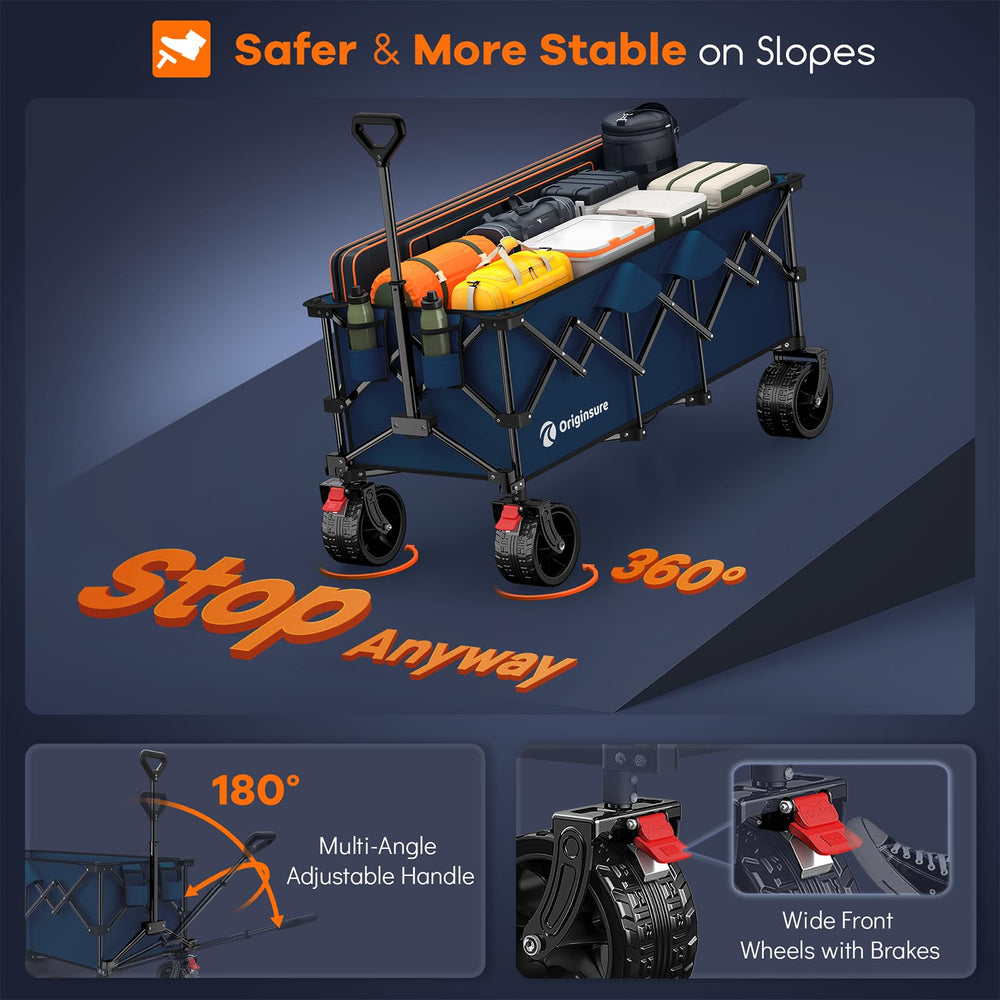 Originsure front wheel brake engaged to secure wagon on slope
