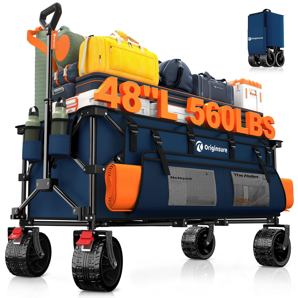 Originsure front view of blue wagon showing capacity and stability