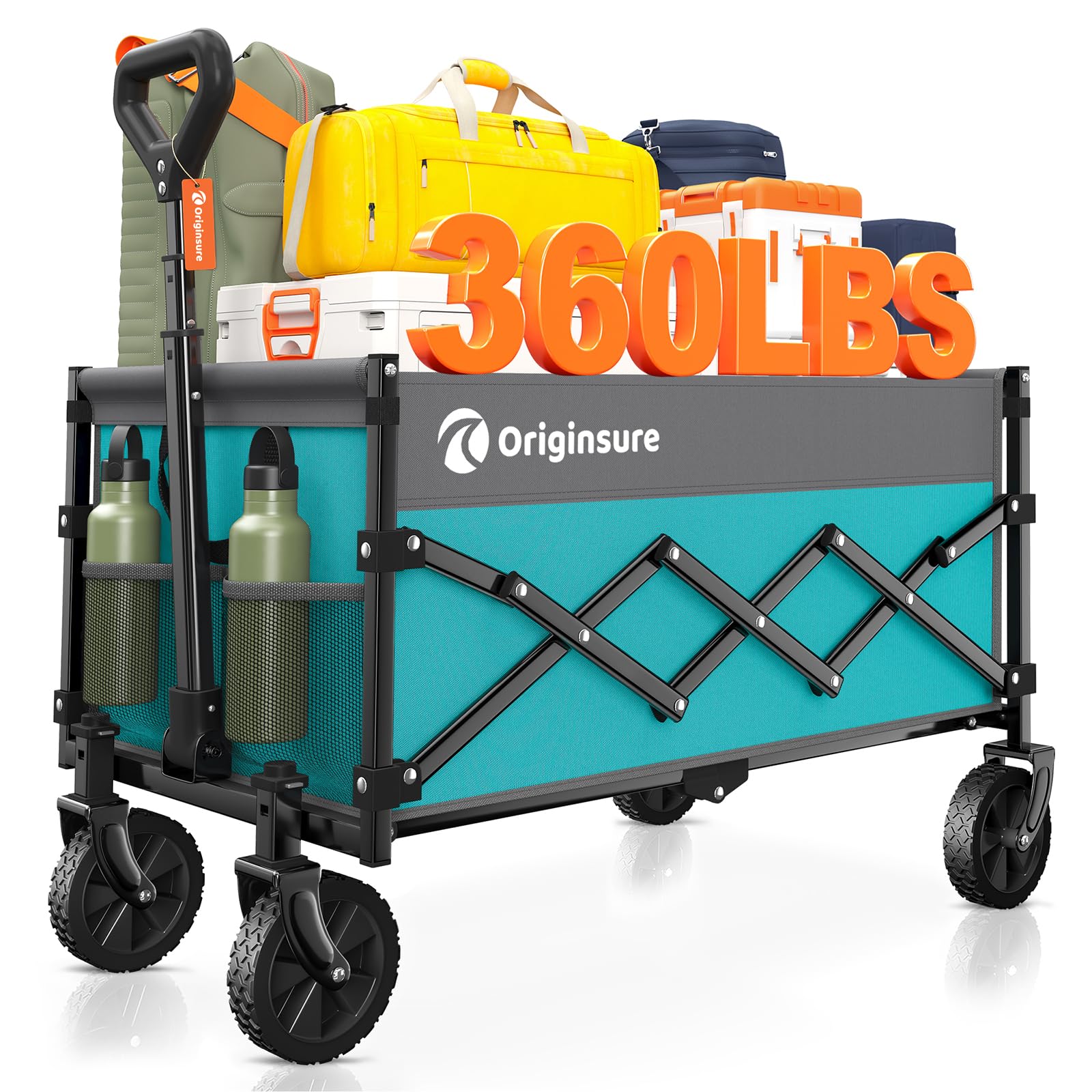 Originsure wagon front view showing sturdy frame and turquoise color for easy hauling