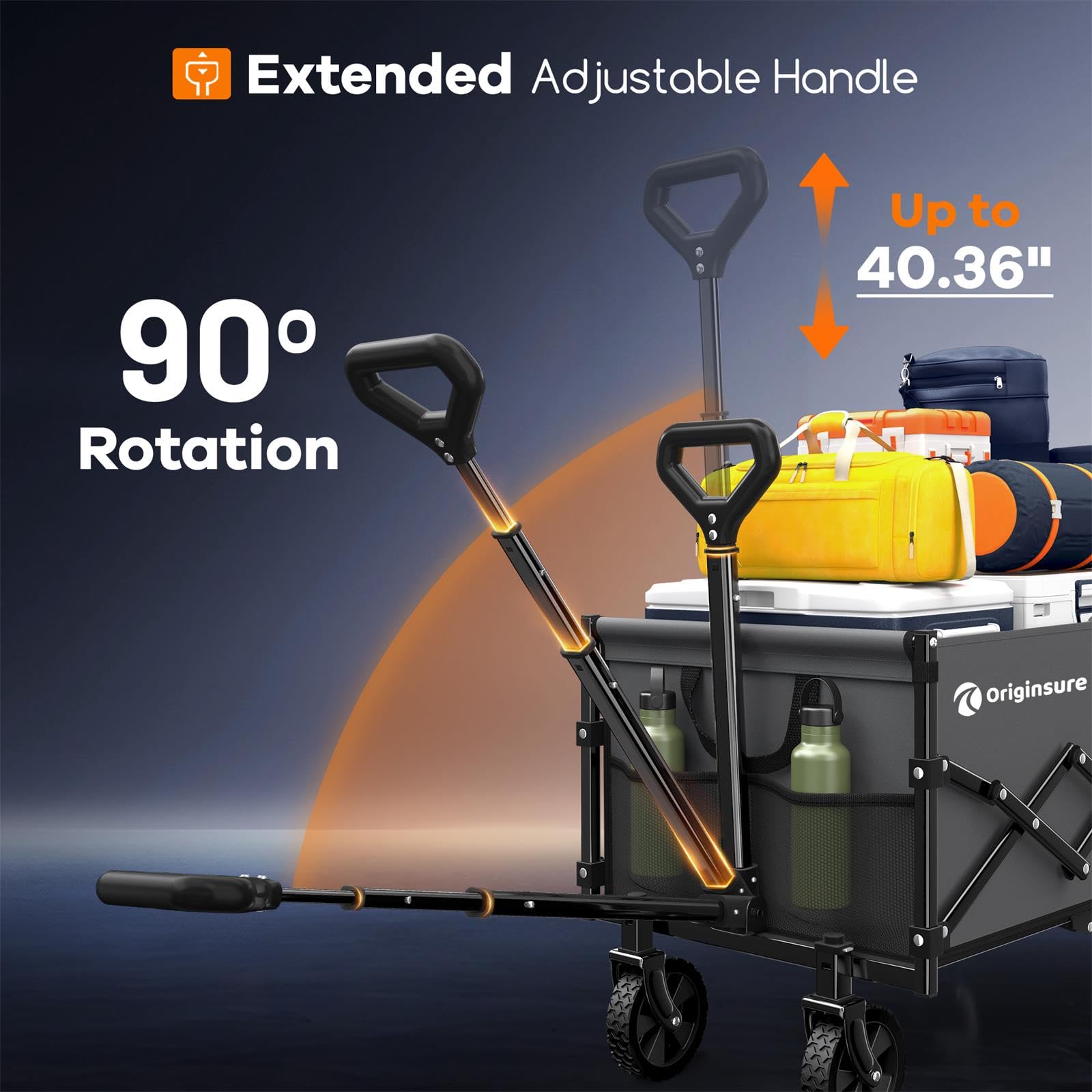 Originsure wagon adjustable handle demo showing ergonomic reach and comfort benefit