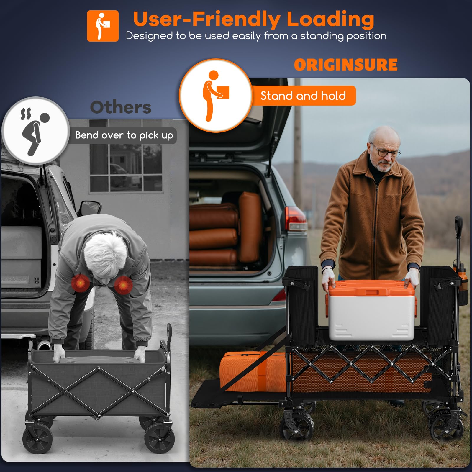 Originsure wagon handle adjustment showing rebound lock for comfortable pulling