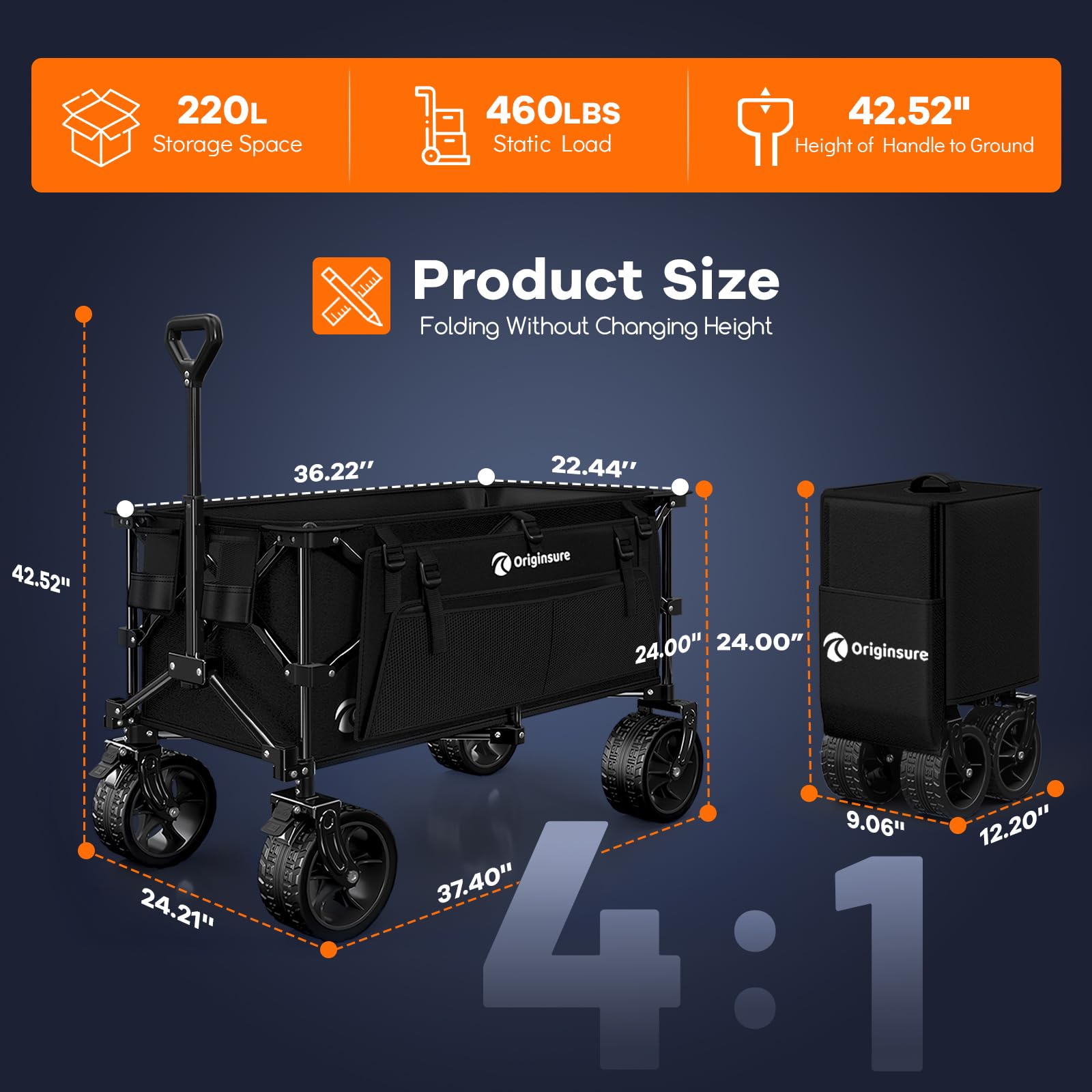 Originsure large 7x4 wheel with double bearing smooth all-terrain rolling on sand and grass