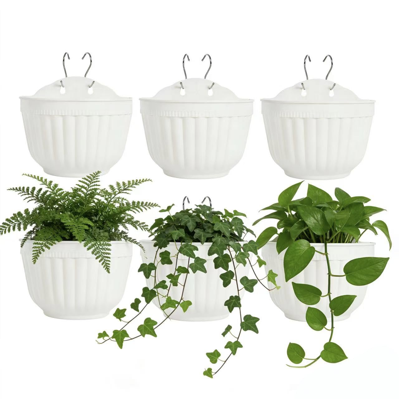 ORIMERC front view of six white wall planters, neat vertical gardening solution