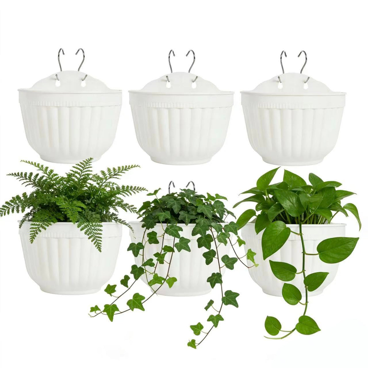 ORIMERC front view of six white wall planters, neat vertical gardening solution