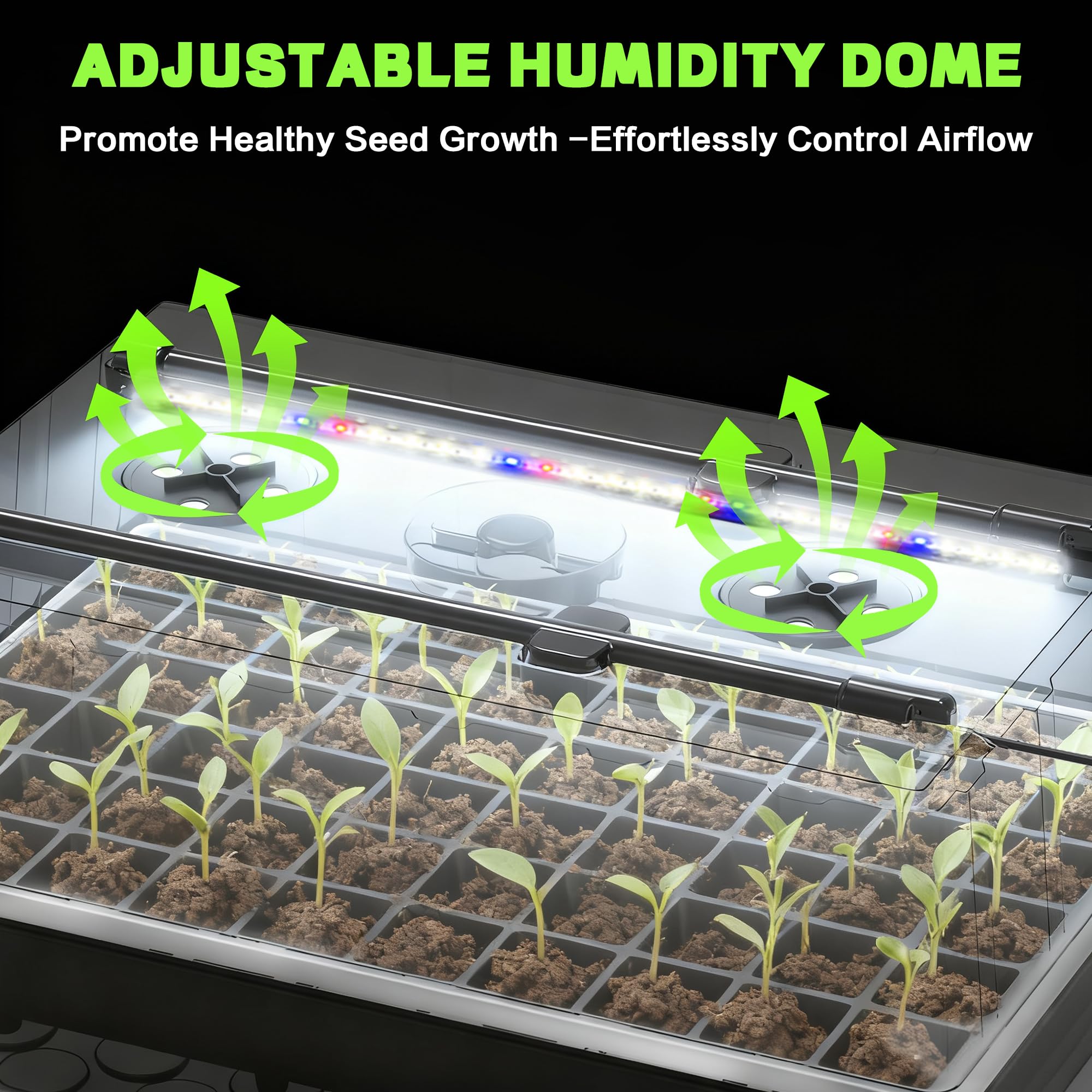 OrionEarth 60-cell tray filled with seedlings showing even germination and healthy growth