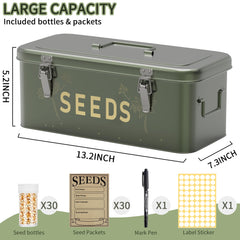 Orionstar open box filled with 30 bottles and envelopes for organized seed inventory
