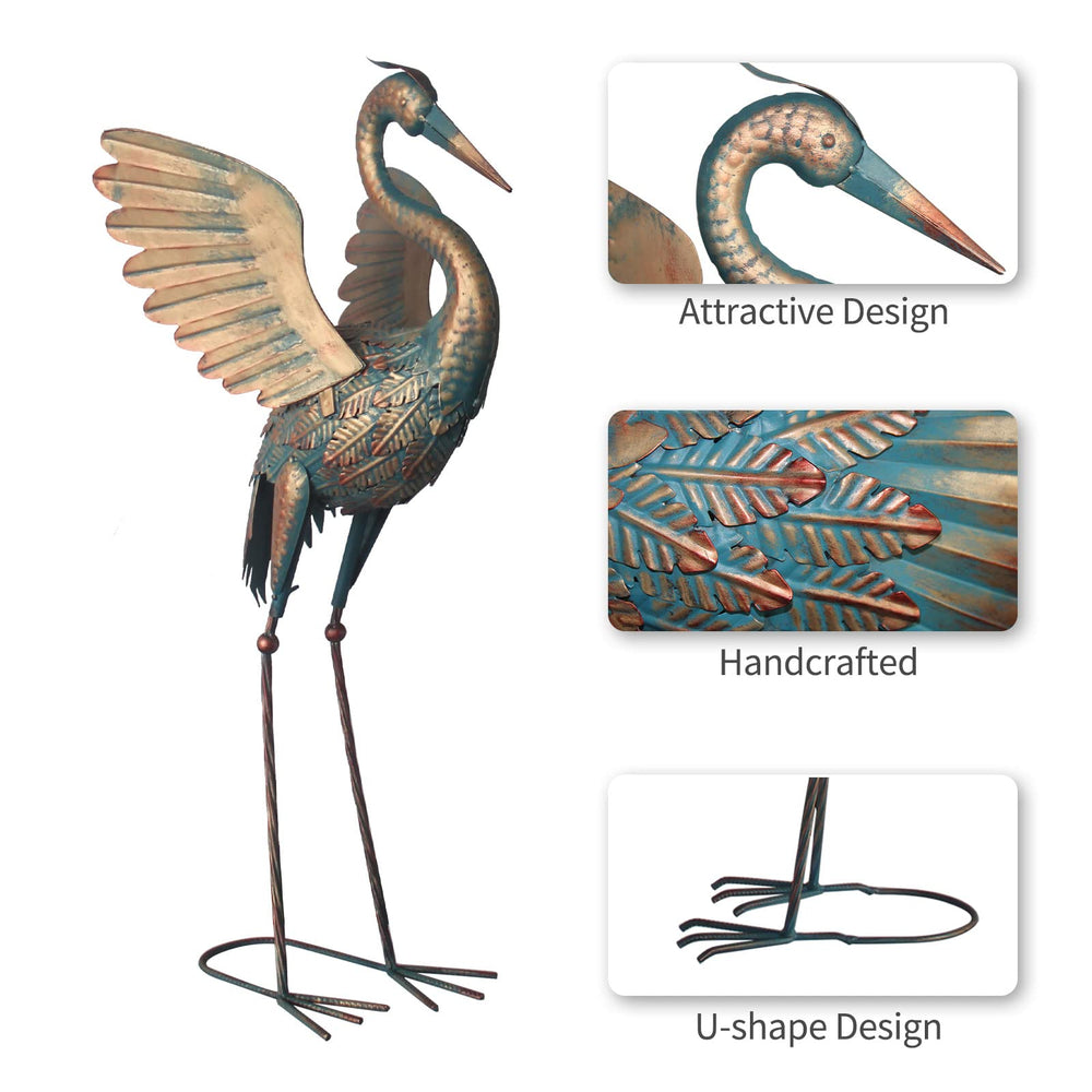 Oritty crane in garden bed among plants showing integration benefit natural look