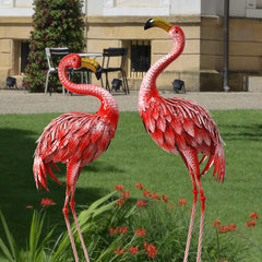 Oritty front view flamingo statue showing vibrant color and curb appeal