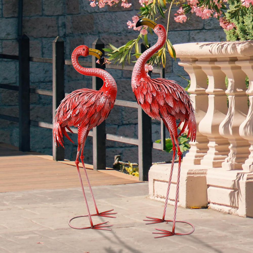 Oritty side profile flamingo showing elegant posture and garden presence