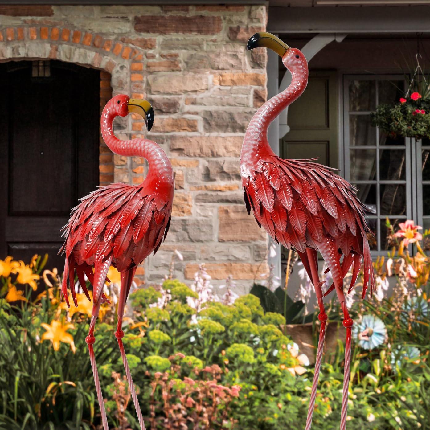 Oritty flamingo beside person showing 32–36 inch scale and proportion